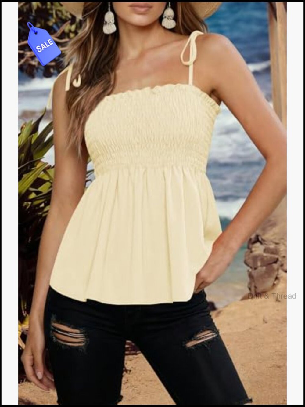 Women's Square Neck Peplum Cami Top Going Out Beach Shirt - Picture 2 of 7